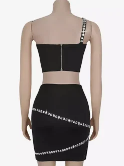 Rhinestone One Shoulder Bodycon Mini Dress With Asymmetrical Design 2026