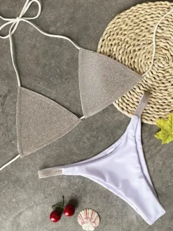 Rhinestones Glitter Triangle Sexy Bikini Swimsuit Summer Beach Swimwear