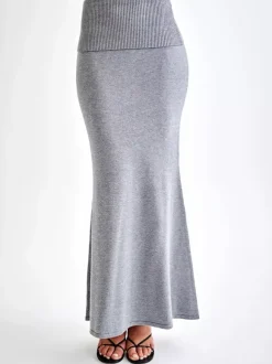 Ribbed Knit High Waist Bodycon Maxi Skirt For Women 2026