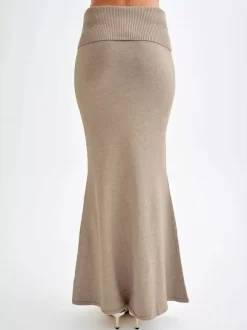 Ribbed Knit High Waist Bodycon Maxi Skirt For Women 2026