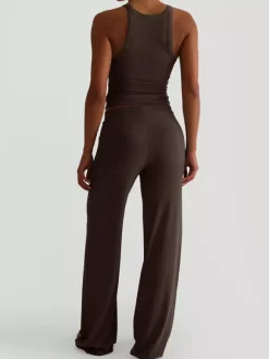 Ribbed 2 Piece Lounge Set For Women - Casual Sleeveless Tank Top And Wide Leg Pants Co-ord - Summer Relaxed Fit Outfits 2026
