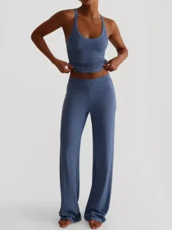 Ribbed 2 Piece Lounge Set For Women - Casual Sleeveless Tank Top And Wide Leg Pants Co-ord - Summer Relaxed Fit Outfits 2026