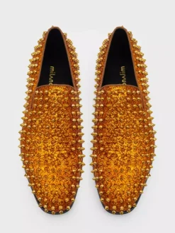 Rivets Loafer Shoes For Men penny Loafer Sequined Glitter Rivets Spikes Slip-On Prom Party Wedding Shoes