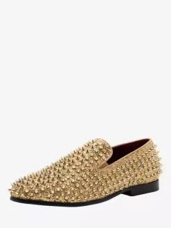 Rivets Loafer Shoes For Men penny Loafer Sequined Glitter Rivets Spikes Slip-On Prom Party Wedding Shoes