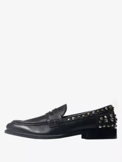 Rivets Round Toe Cowhide Mens Loafer Shoes
