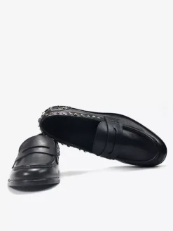 Rivets Round Toe Cowhide Mens Loafer Shoes