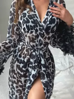 Robes Sleepwear Nightgown Leopard Print Lingerie