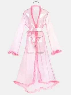 Robes Tulle Feathers Sheer Lingerie
