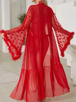 Robes Silk Long Sleeve See Through Sheer Sleep Gown Lingerie