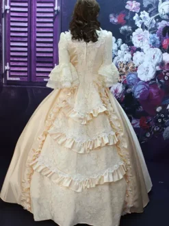 Rococo Beige Court Lace Ruffles Dress Synthetic Costume