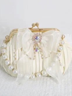 ROCOCO Style Lolita Bag Bow Black Rhinestones Pearls Accessory Polyester Lolita Accessories