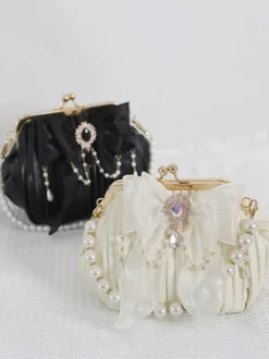 ROCOCO Style Lolita Bag Bow Black Rhinestones Pearls Accessory Polyester Lolita Accessories