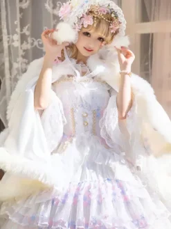 ROCOCO Style Lolita Cape White Polyester Color Block Fall Lolita Outwears