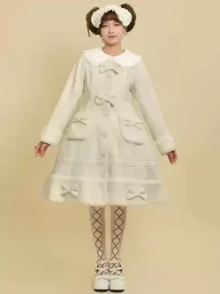 ROCOCO Style Lolita Coats Pink Coat Bows Ruffles Overcoat Polyester Winter Lolita Outwears