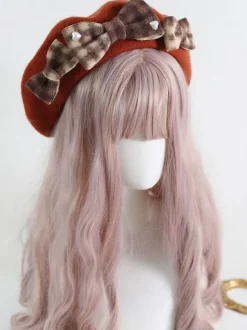 ROCOCO Style Lolita Hat Bows Accessory Plaid Polyester Mahogany Lolita Accessories