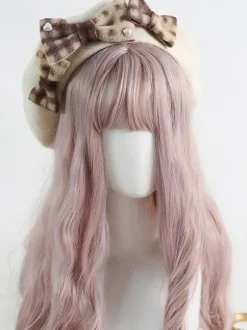 ROCOCO Style Lolita Hat Bows Accessory Plaid Polyester Mahogany Lolita Accessories
