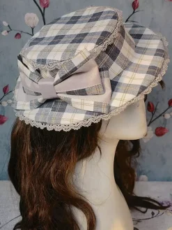 ROCOCO Style Lolita Hat Infanta Brown Bows Accessory Stripes Plaid Polyester Lolita Accessories