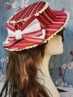 ROCOCO Style Lolita Hat Infanta Brown Bows Accessory Stripes Plaid Polyester Lolita Accessories
