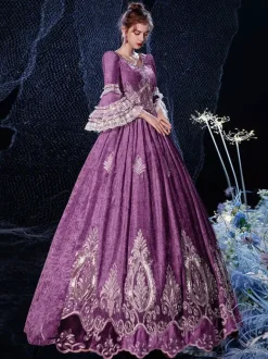 Rococo Victorian Costume Dress Burgundy Lace Cotton Cosplay Costume Carnival