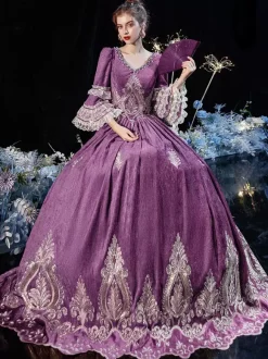 Rococo Victorian Costume Dress Burgundy Lace Cotton Cosplay Costume Carnival