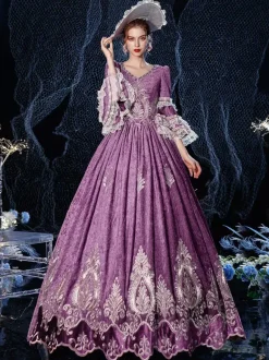 Rococo Victorian Costume Dress Burgundy Lace Cotton Cosplay Costume Carnival
