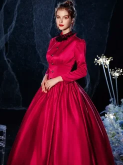 Rococo Victorian Retro Costume Dress Red Lace Cotton Cosplay Costume Carnival Burgundy