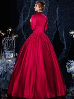 Rococo Victorian Retro Costume Dress Red Lace Cotton Cosplay Costume Carnival Burgundy