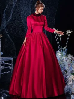 Rococo Victorian Retro Costume Dress Red Lace Cotton Cosplay Costume Carnival Burgundy