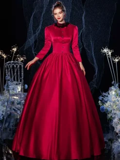 Rococo Victorian Retro Costume Dress Red Lace Cotton Cosplay Costume Carnival Burgundy