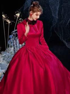 Rococo Victorian Retro Costume Dress Red Lace Cotton Cosplay Costume Carnival Burgundy