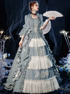 Rococo Victorian Retro Costume Dress Layered Ruffles Cosplay Costume Carnival