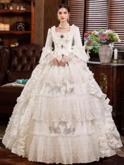Rococo Victorian White Retro Tudor Dress Costumes For Women Dress Burgundy