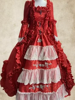Rococo Victorian White Retro Tudor Dress Costumes For Women Dress Burgundy