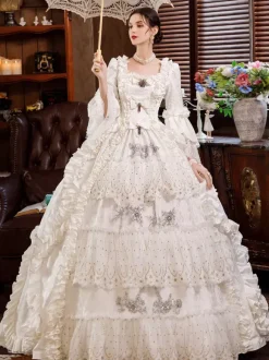 Rococo Victorian White Retro Tudor Dress Costumes For Women Dress Burgundy