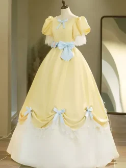 Rococo Women's Dress Vintage Short Sleeve Color Block Ruffles Bows Ball Gown