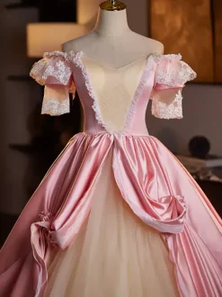 Rococo Women's Dress Vintage Short Sleeve Lace Lace Up Two-Tone Ball Gown