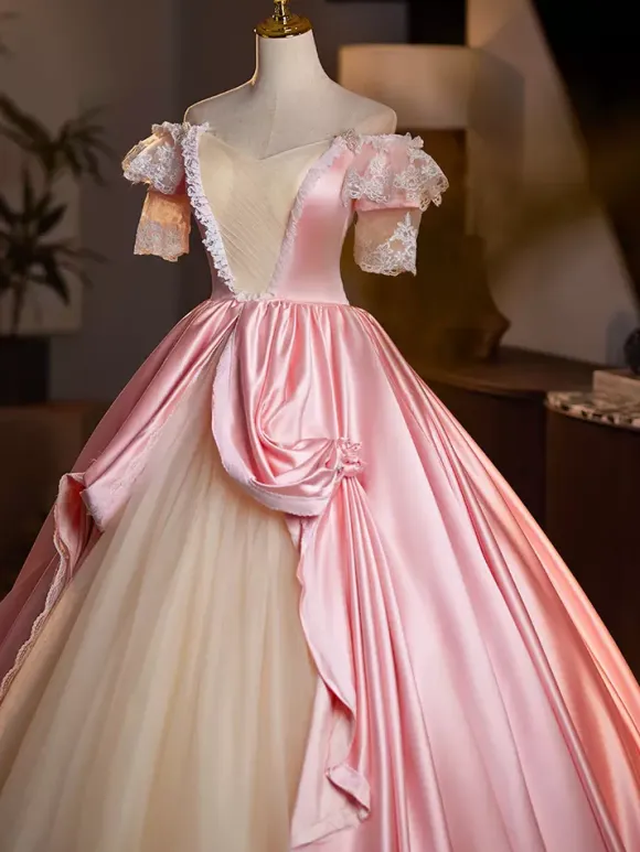Rococo Women's Dress Vintage Short Sleeve Lace Lace Up Two-Tone Ball Gown