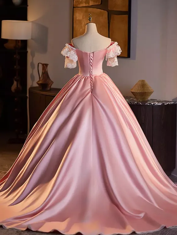 Rococo Women's Dress Vintage Short Sleeve Lace Lace Up Two-Tone Ball Gown