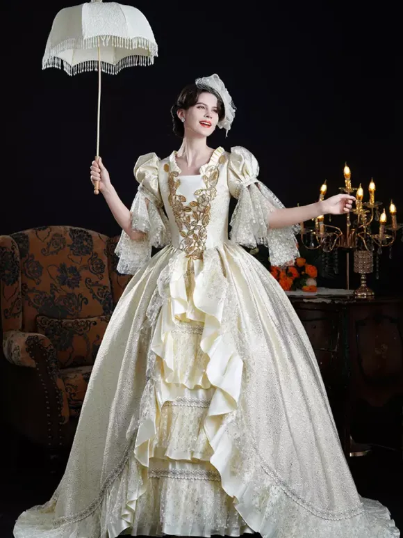 Rococo Women's Dress Vintage Lace Ruffles Short Sleeve Ball Gown