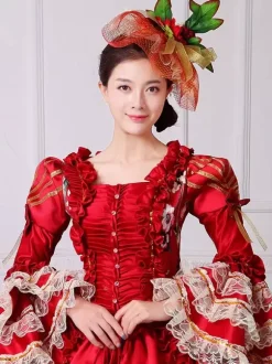Rococo Women's Dress Vintage Clothing Polyester Floral Print Ruffles Long Sleeve Ball Gown