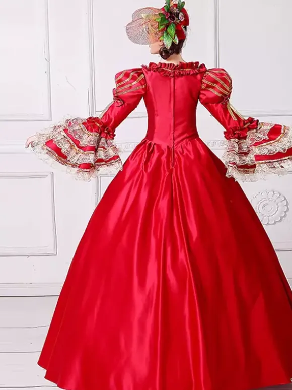 Rococo Women's Dress Vintage Clothing Polyester Floral Print Ruffles Long Sleeve Ball Gown