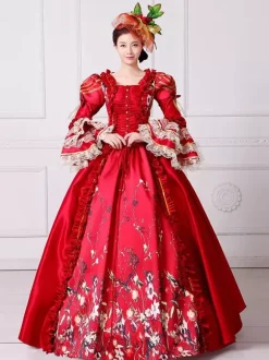 Rococo Women's Dress Vintage Clothing Polyester Floral Print Ruffles Long Sleeve Ball Gown