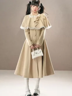 ROCOCO Style Lolita Coats Black Set Bows Fringe Cape Overcoat Polyester Fall Lolita Outwears