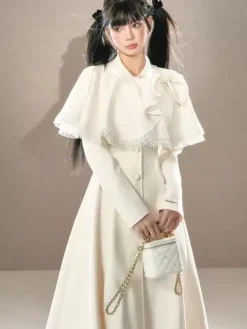 ROCOCO Style Lolita Coats Black Set Bows Fringe Cape Overcoat Polyester Fall Lolita Outwears