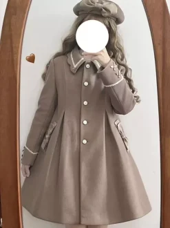 ROCOCO Style Lolita Coats Light Brown Coat Bows Overcoat Polyester Fall Lolita Outwears