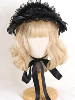 ROCOCO Style Lolita Hat Purple Lace Ruffles Bows Accessory Polyester Lolita Accessories