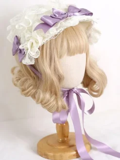 ROCOCO Style Lolita Hat Purple Lace Ruffles Bows Accessory Polyester Lolita Accessories