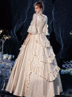 Rococo Victorian Costume Dress Layered Ruffles Lace Cotton Cosplay Costume Carnival