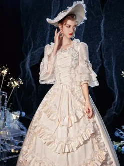 Rococo Victorian Costume Dress Layered Ruffles Lace Cotton Cosplay Costume Carnival