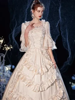 Rococo Victorian Costume Dress Layered Ruffles Lace Cotton Cosplay Costume Carnival